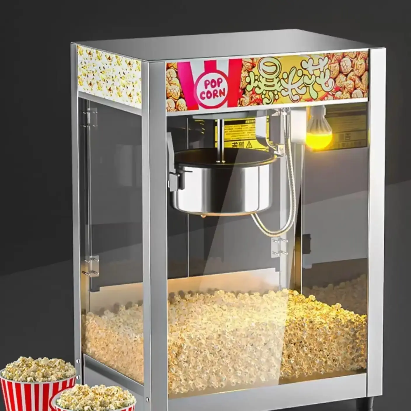 

Автоматическая электрическая машина для попкорна Коммерческая новая машина для попкорна из нержавеющей стали с непрерывной изоляцией и толстым корпусом