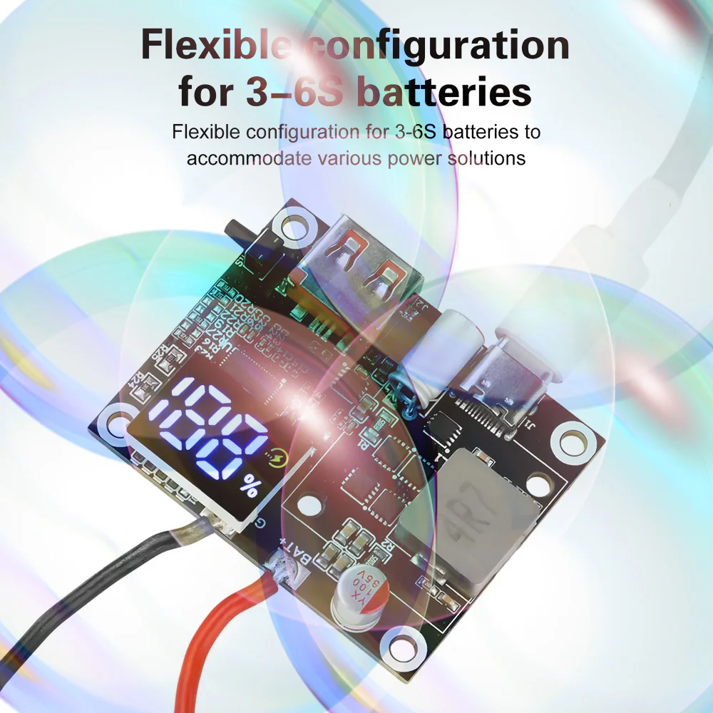 

Модуль двунаправленной быстрой зарядки 3~6S 65W для DIY Power Bank с дисплеем емкости аккумулятора и поддержкой нескольких протоколов быстрой зарядки