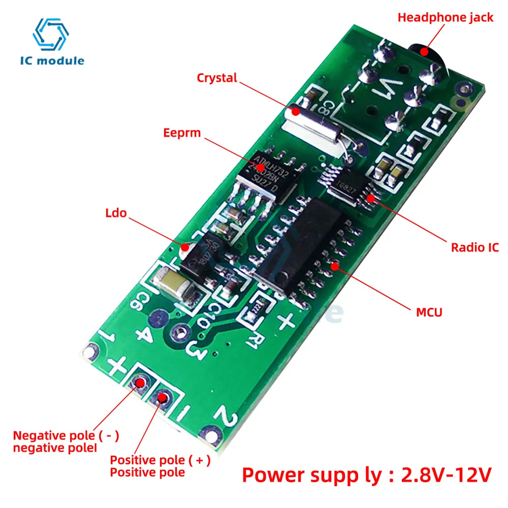 76.0MHz--108.0MHz RDA5807 Stereo Two-channel FM Radio Module FM Receiver Board