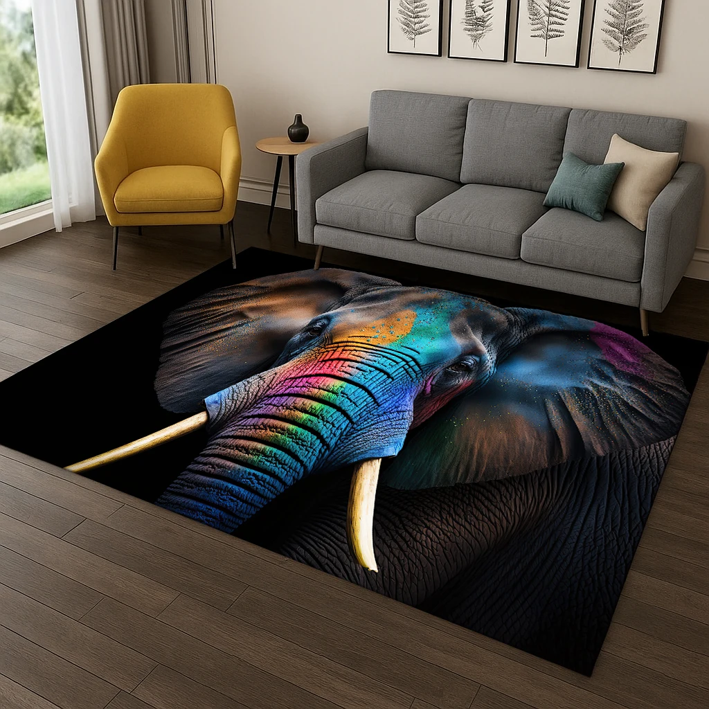 Elephant Animal Pattern Carpet Rug for Bedroom Living Room Sofa Home Doormat Kitchen Decor,Kid Game Area Rug Non-slip Floor Mat