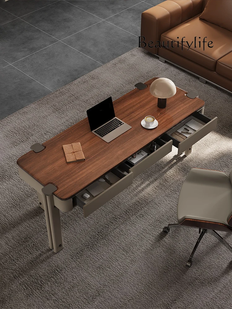 

Pretty Italian minimalist walnut solid wood desk light luxury high-end custom home study computer desk