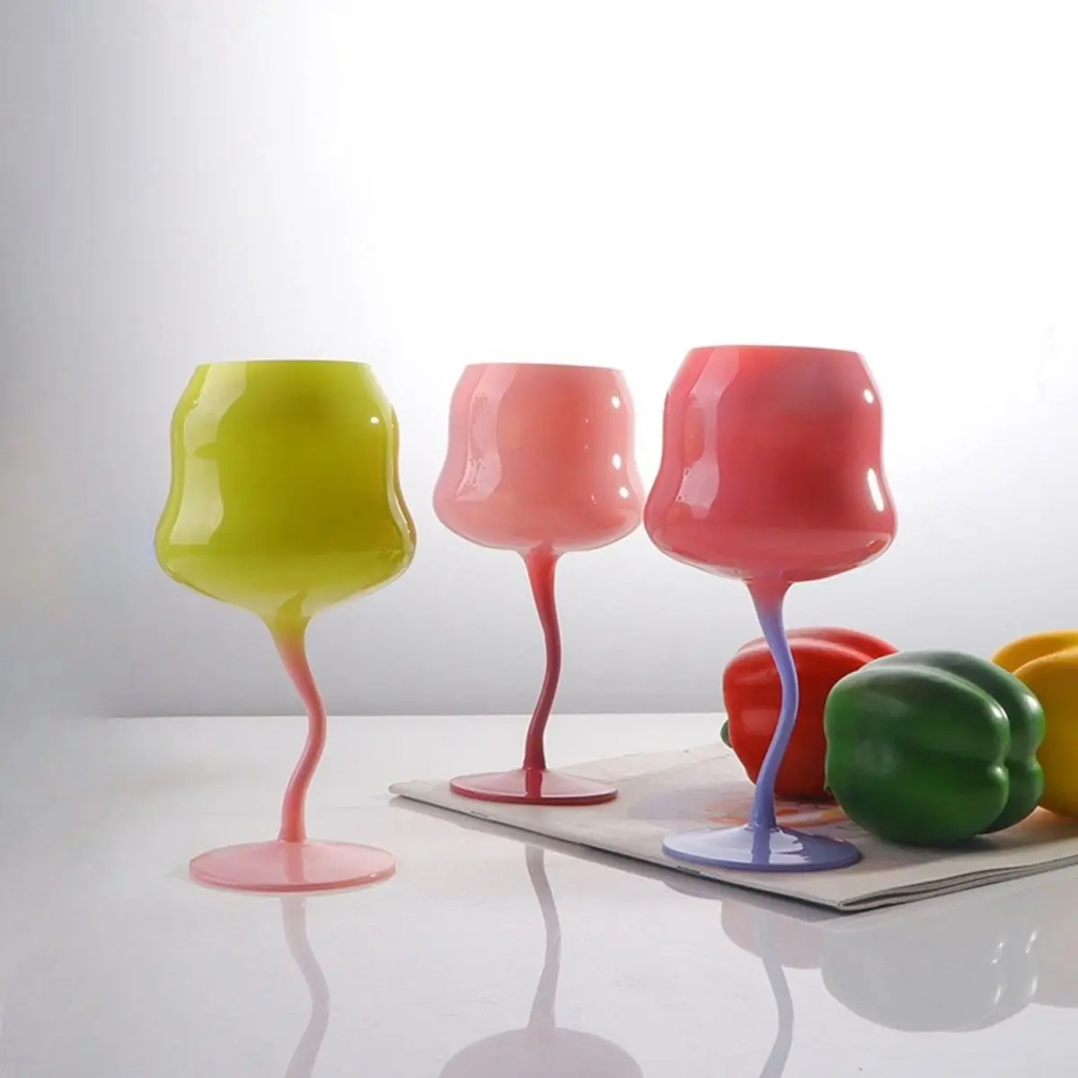 Colorful Glass Goblet Cup Cream Girl Twisted Crystal Glass New High Beauty Macaron Creative Wine Cup Gift
