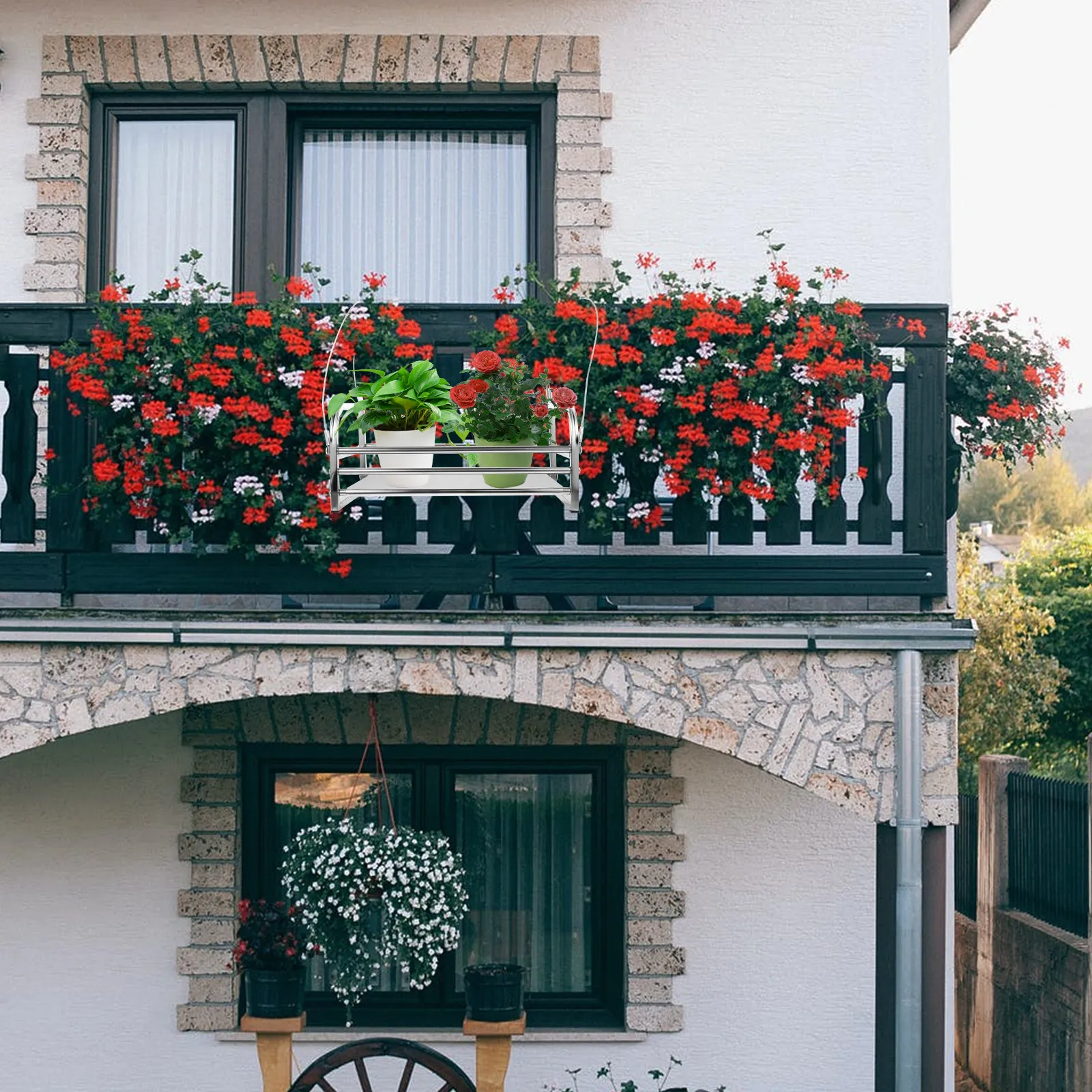 Rustproof Adjustable Hanging Flower Stand Premium Material Rectangular Flowerpot Rack for Balcony Window Guardrail Outdoor