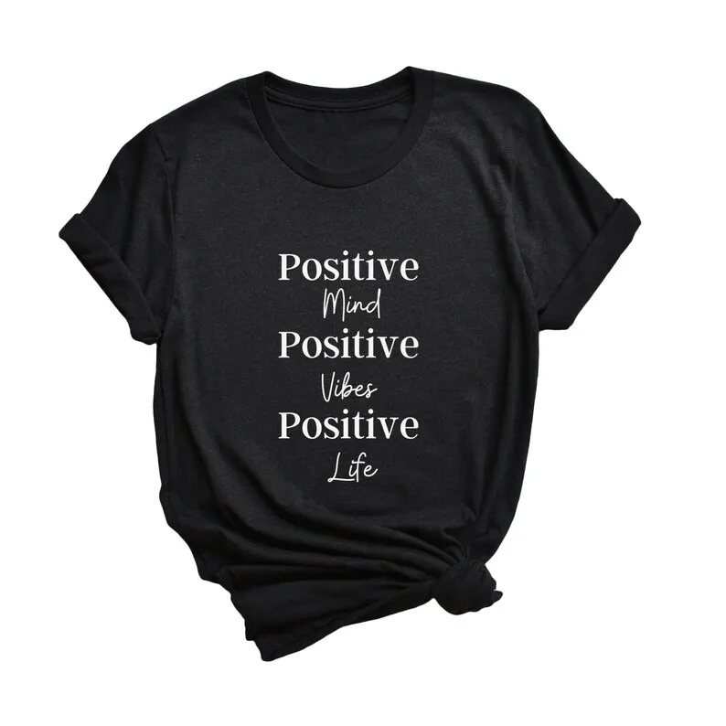 Sugarbaby Positive Mind Vibes Life Funny Graphic Cotton t shirt Valentines Day Gift Cute T-Shirt Short Sleeved Fashion t shirt