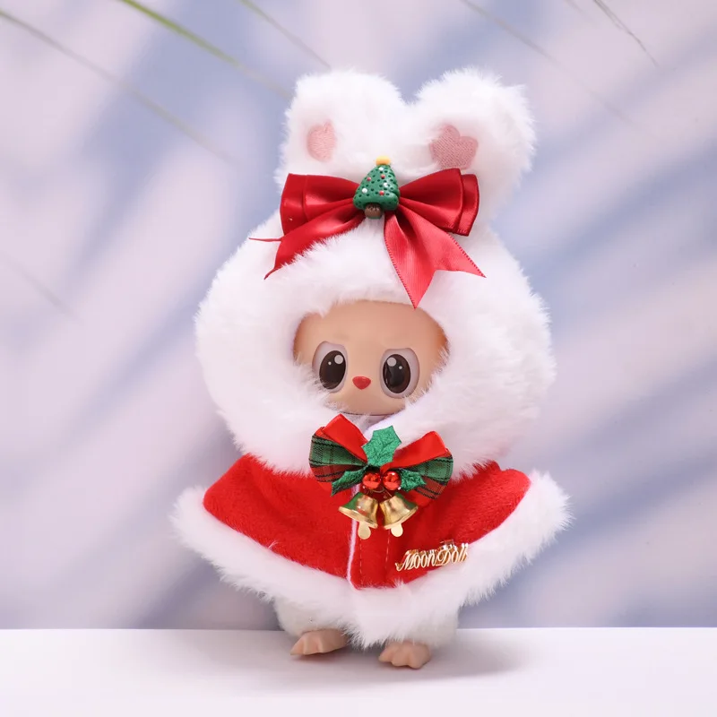 Ubranka dla lalek Labubu V1 V2 V3, świąteczne stroje, strój na Nowy Rok, świąteczny płaszcz z króliczymi uszami, odzież dla lalek, akcesoria dla lalek
