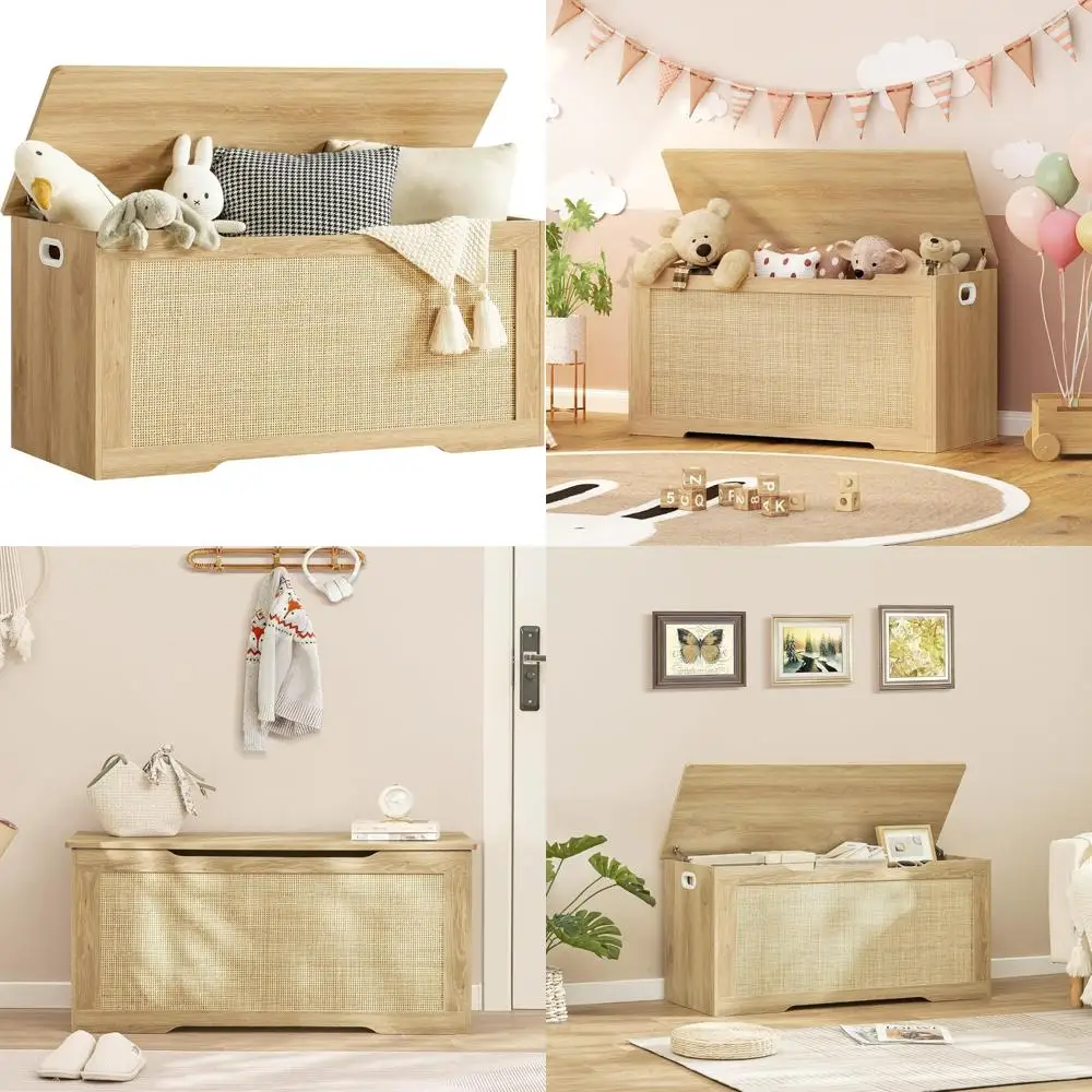 صندوق ألعاب كبير بحجم 39.4 مع مفصلات أمان، مقعد تخزين لغرفة النوم، دعم تخزين الأحذية متعدد الأغراض #1