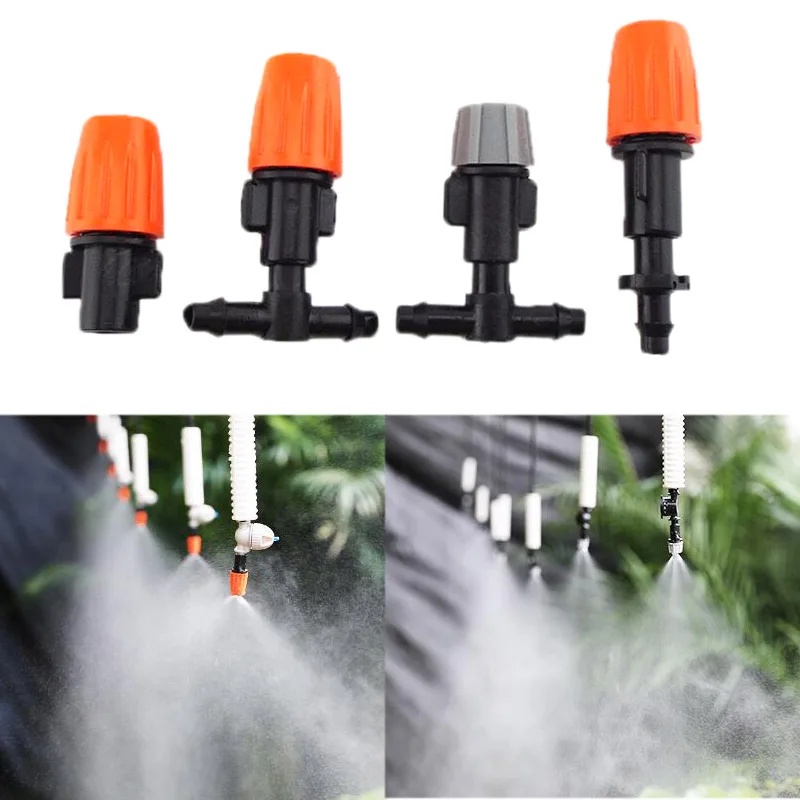 

10pcs 1/4" Garden irrigation Hanging Fog Sprinkler Nozzle tee 4/7 hose Misting mist water sprayer Kits For Garden Greenhouse D4