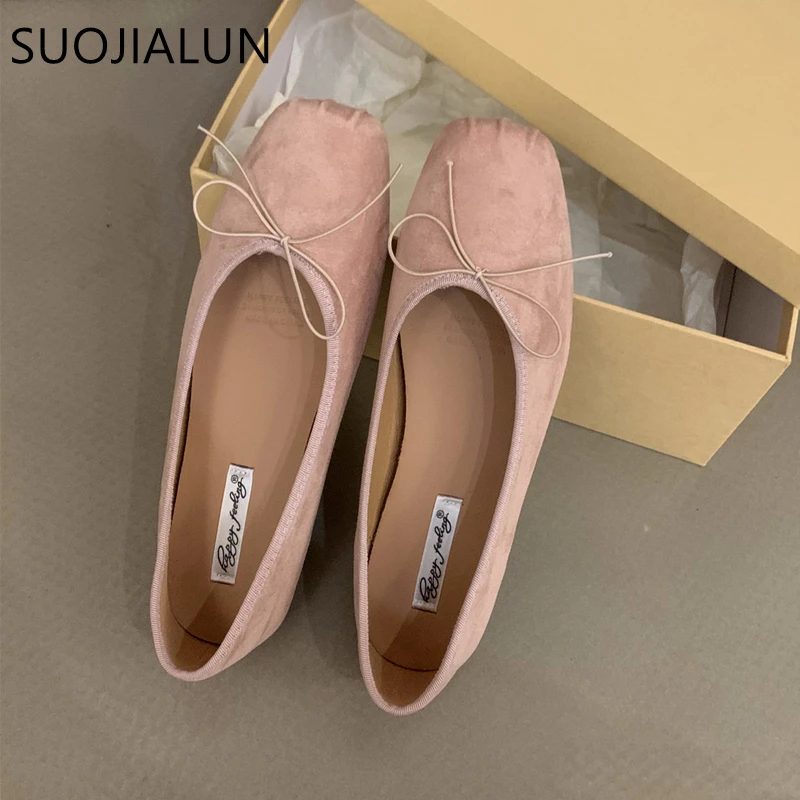 SUOJIALUN Women New Flat Shoes Fashion Shallow Round Toe Ladies Elegant Ballerinas Soft Solse Outdoor Dress Mary Jane Shoes