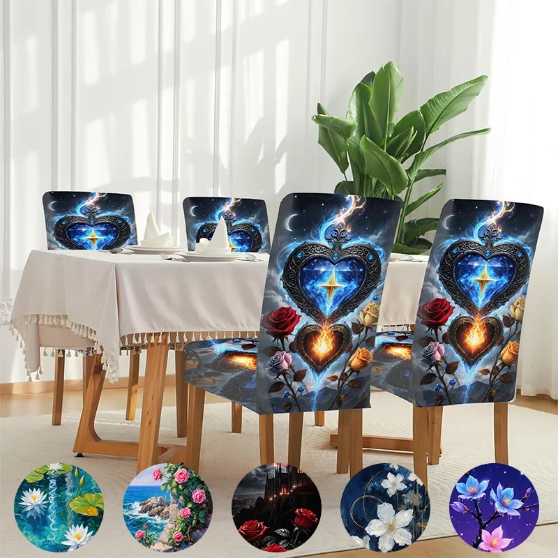 

Elastic Dining Chair Cover Dream Double Heart Magic Rose Art Diagram Removable, Washable, Home Dining Chair Cover