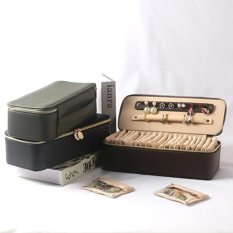 

Leather Jewelry Box Portable Travel Jewelry Storage Case Luxury Necklace Organizer Boxes Fashion Earring Trinkets Storages Cases