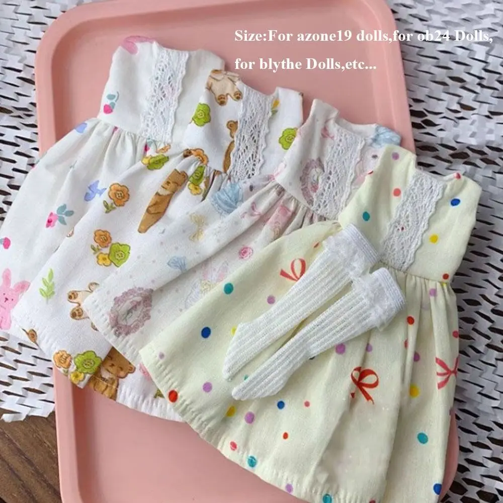 Fashion Sleeveless Printed Dresses Mini DIY Accessories Vintage Clothes Cute Dolls Princess Dress for azone ob24 Dolls