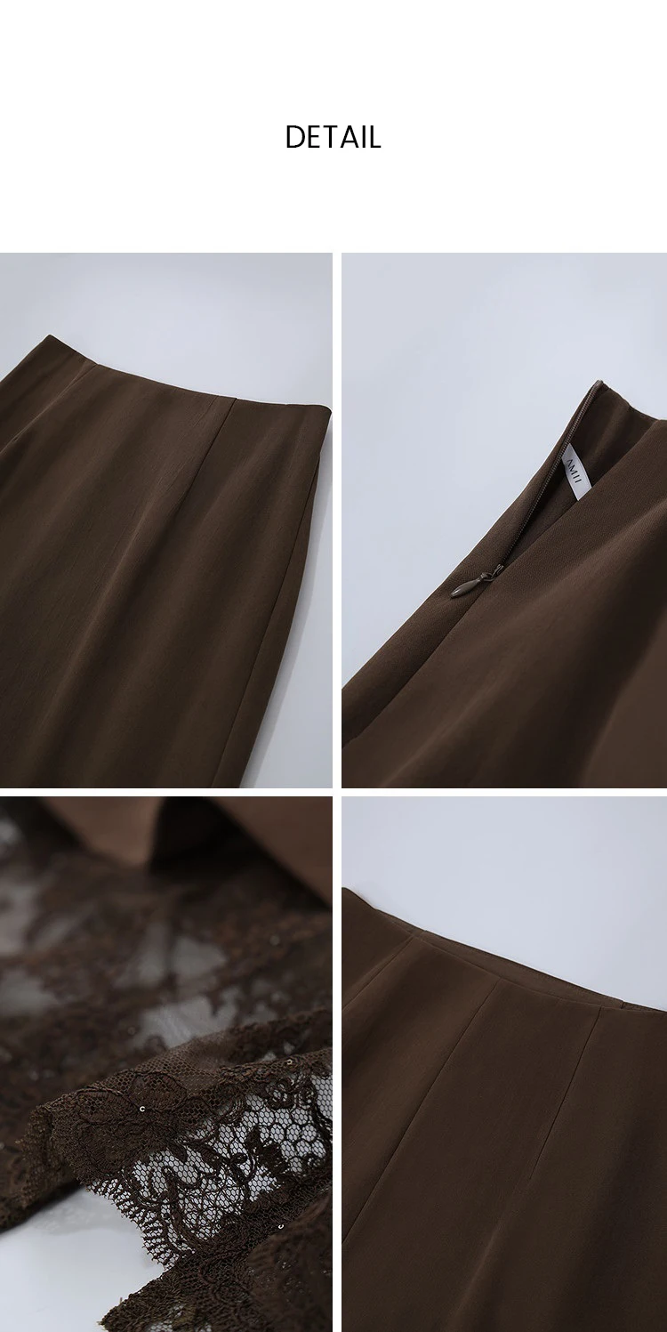 Amii Women Skirt Lace Elegant Sequin Back Slit Ankle Length Office Lady Chic Straight Skirts Casual Women Clothing 12623026