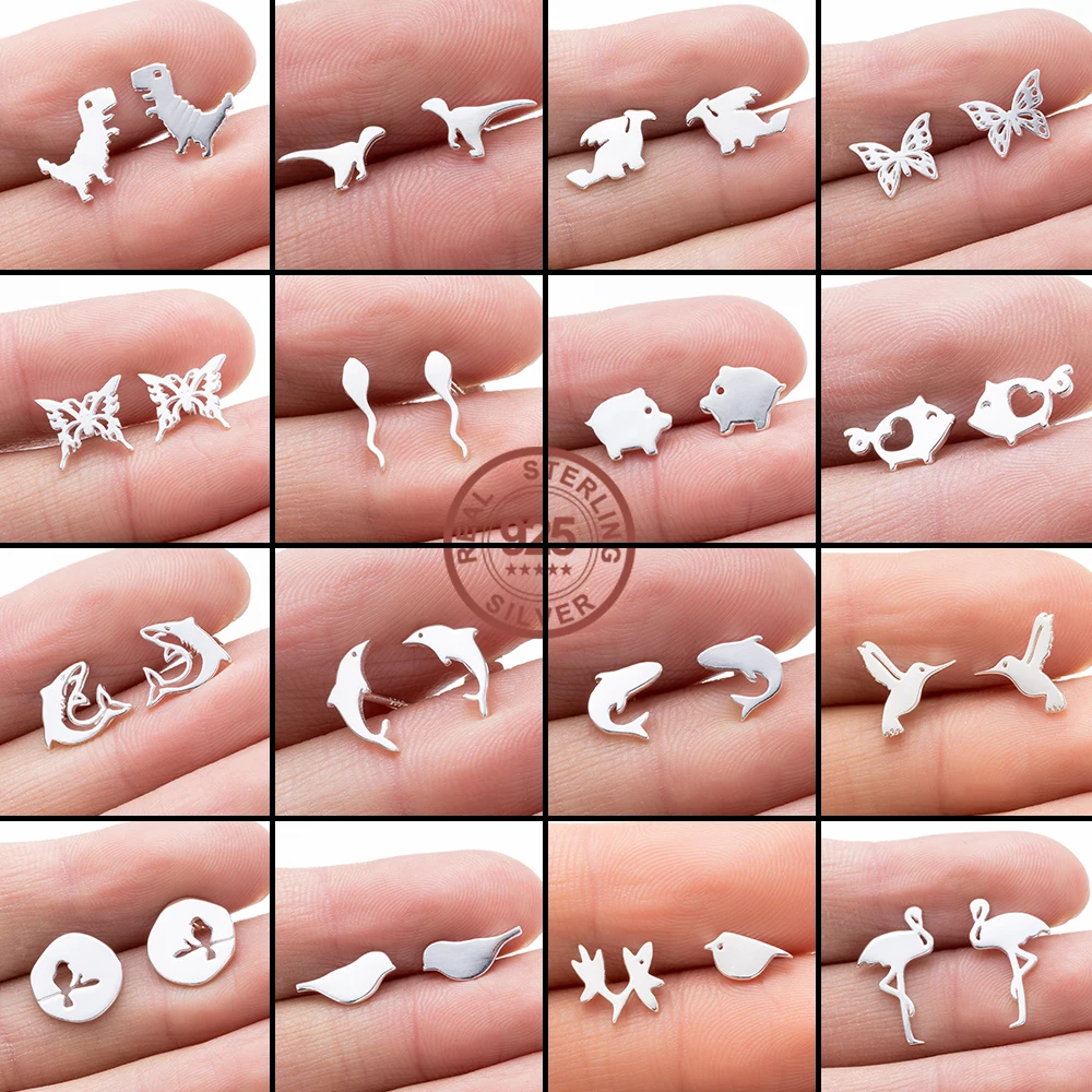 925 Sterling Silver Small Dinosaur Modern Women'S Earrings 2024 Cute Animal Bird High Quality Fine Jewelry Earrings Pendientes