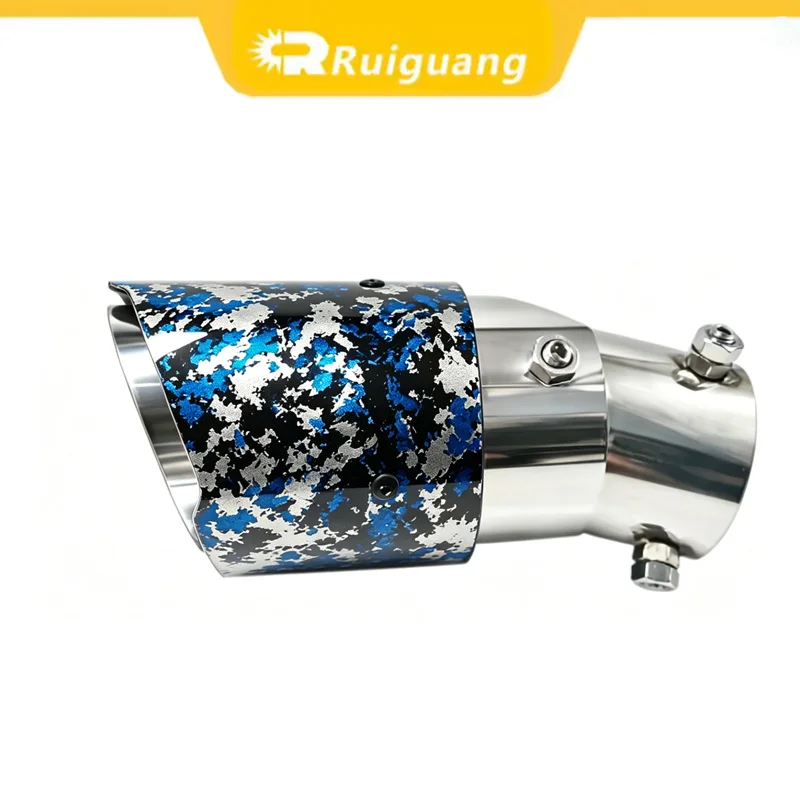 Adjustable Angle Exhaust Tip ABS Shell Blue Platinum Forged Pattern With AK Style Logo, 63mm ID/89mm OD, Fits Curved Exhaust Pip