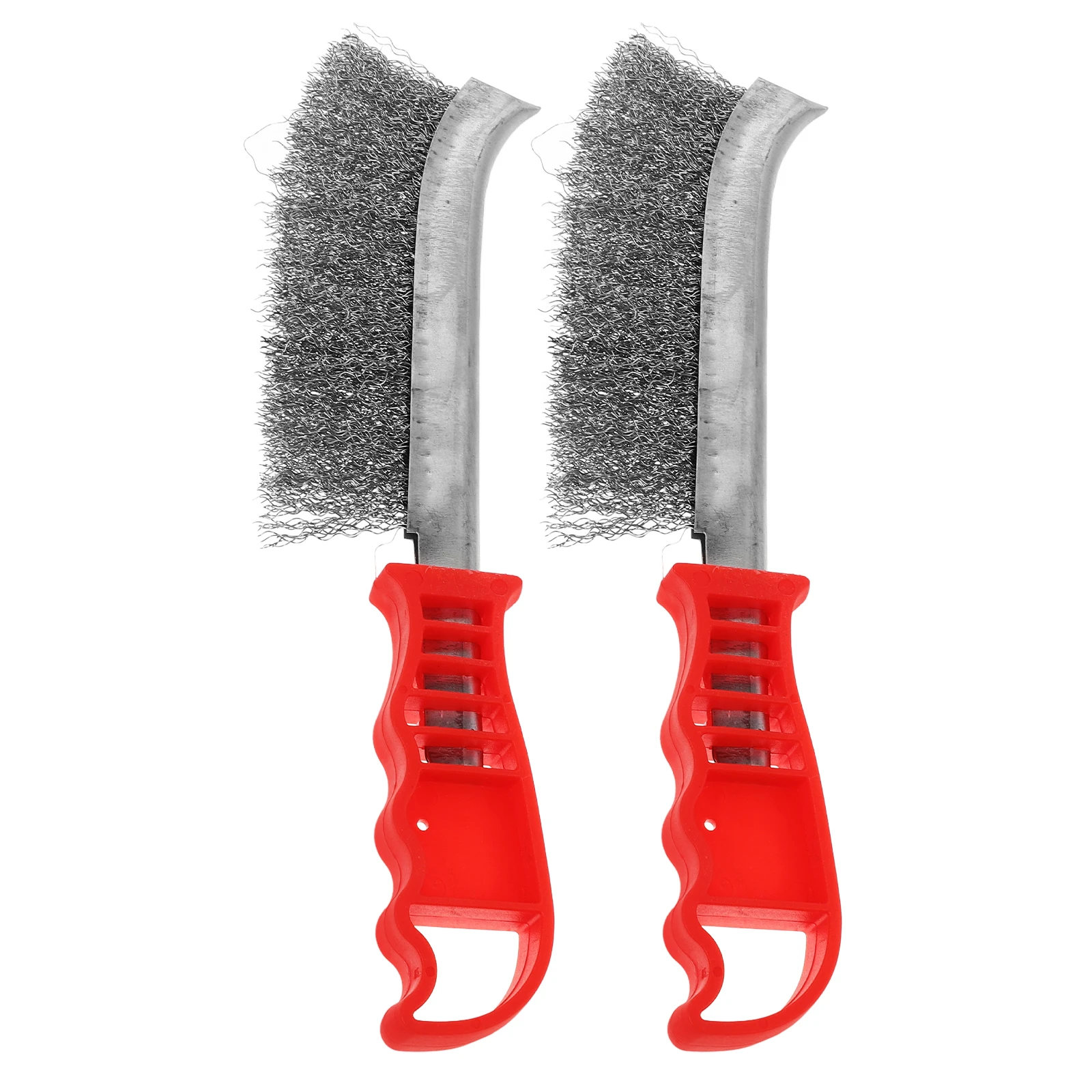 

2 pcs Wire Brushes Steel Cleaning Tools Rust Removal Scraper Red Plastic Handle Non Slip For Decontamination Polishing Deburring