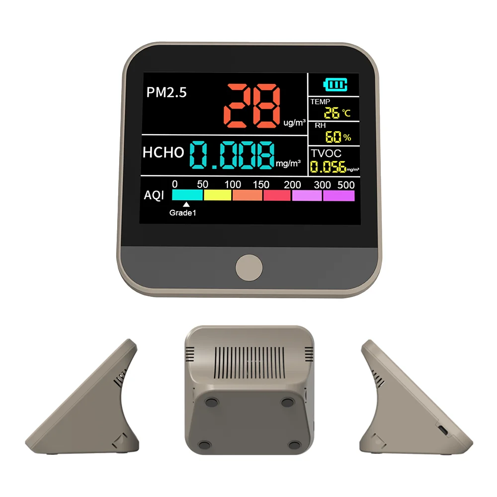 Multi-function Air quality monitor  8 in one Power supply  rechargeable lithium battery Type-C charge  cable