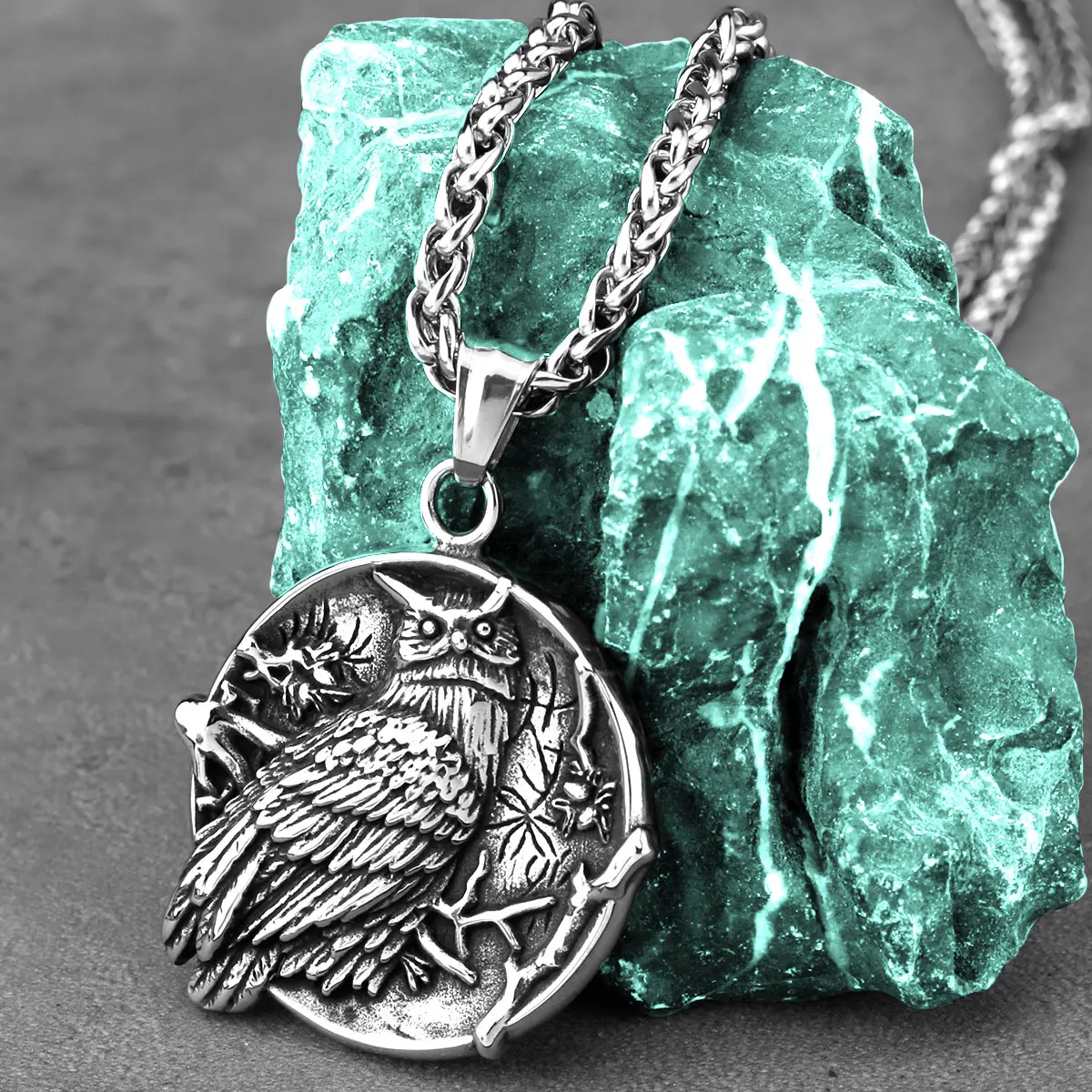 Vintage Viking Eagle Owl Necklace Men's Stainless Steel Helm of Awe Amulet Hip Hop Biker Pendant Necklace Jewelry Gift Wholesale