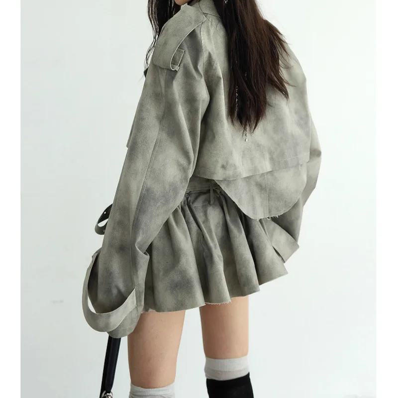 EAEOVNI Vintage Print Y2K Set For Women Short Long Sleeve Jacket  + Bandage A Line Mini Skirt Fashion 2025 Summer New 1A1122