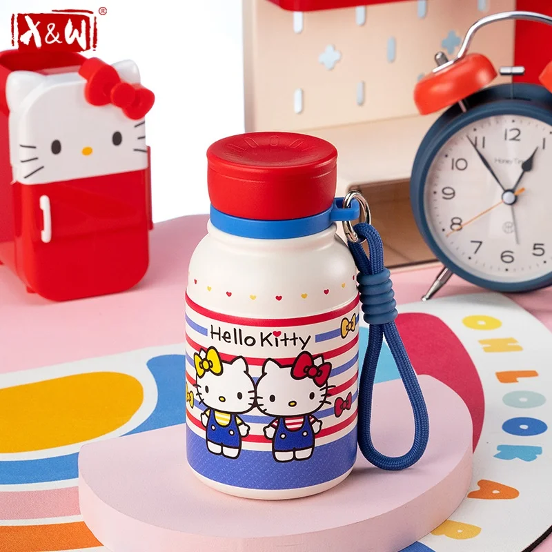 X&W Sanrio Kids Thermos Cup 316 Stainless Steel Thermal Mug with Retractable Straw＆Tea Strainer Clip Outdoor Ice Bucket Tumbler