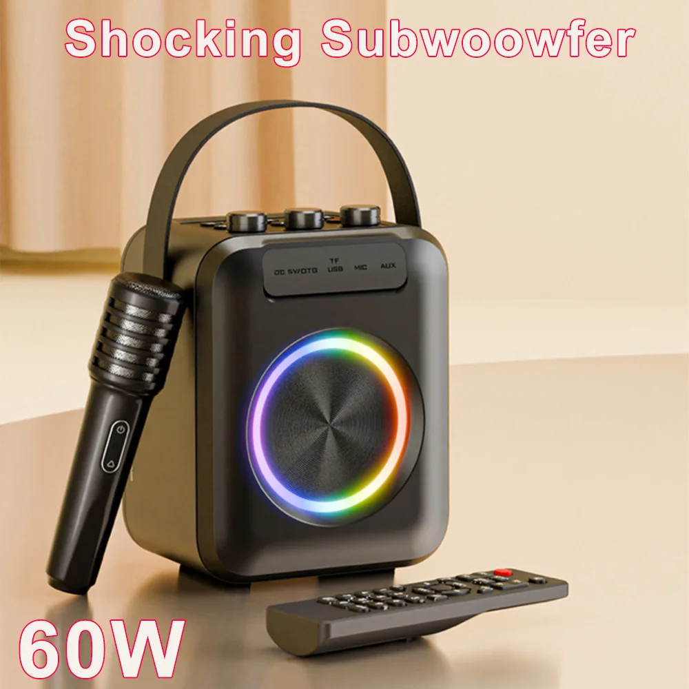 

Shansui 60W High-power Wireless Bluetooth Speaker Portable Outdoor Home Karaoke Subwoofer with Remote Control 1 Pc Microphone