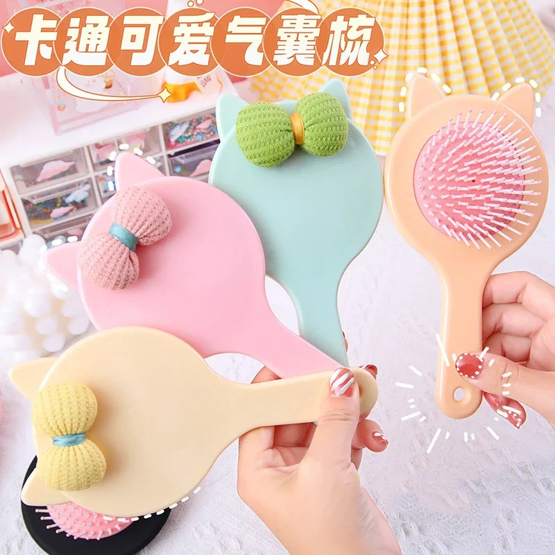 Princess Portable Women Massage Anti-screw Untangling Hair Brush Stuff Cute Cat Ears Bow Air Cushion White Black Hairbrush Comb