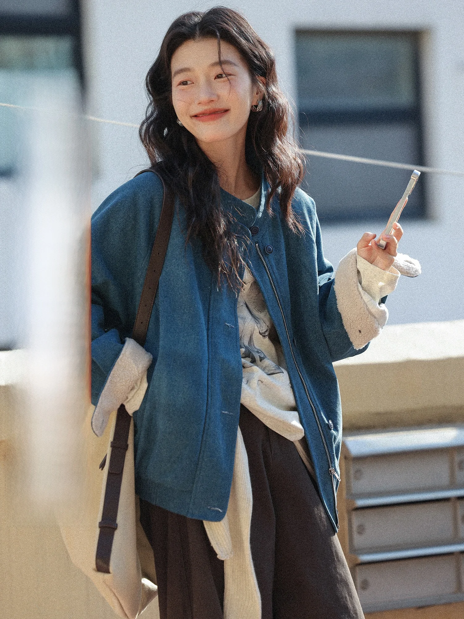 

Повседневная утепленная куртка из овечьей шерсти для женщин, весна-зима, новая модель, комбинированная, с джинсовыми вставками, в корейском стиле, топ