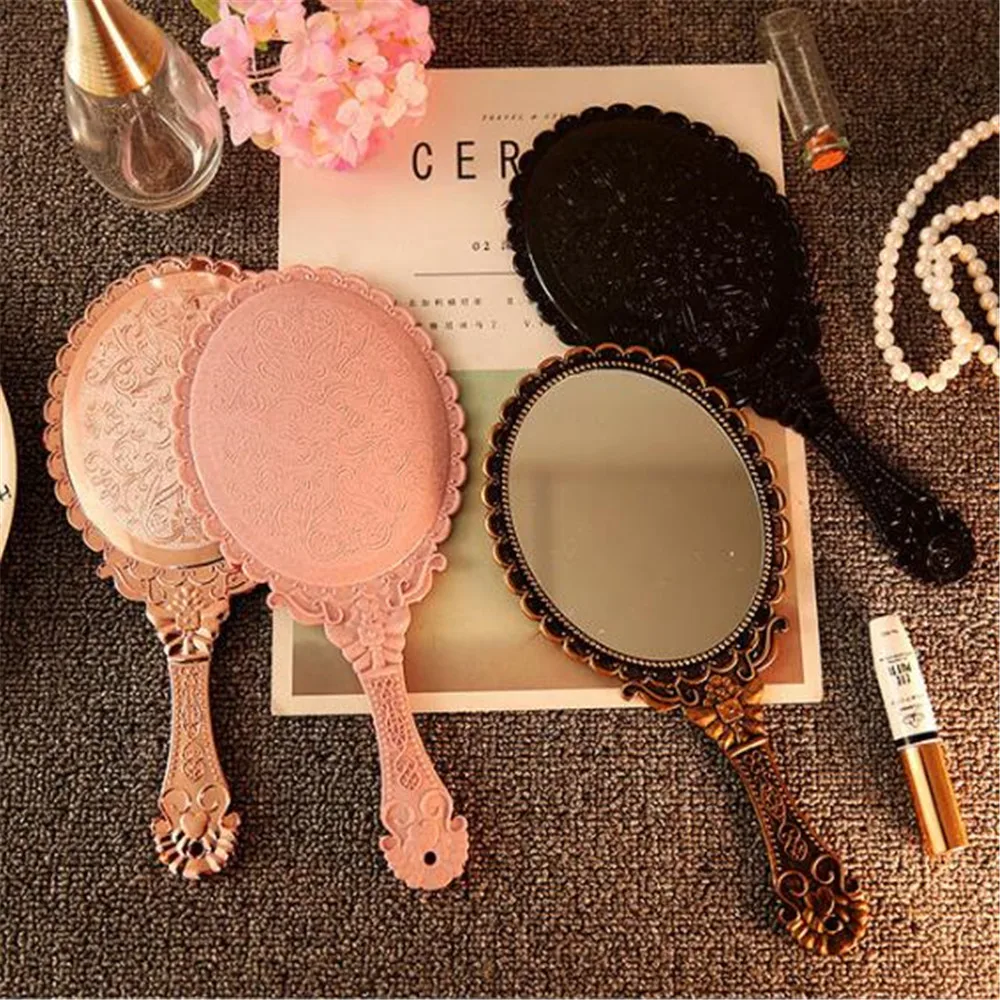 Vintage Carved Handheld Vanity Mirror Makeup Mirror SPA Salon Makeup Vanity Hand Mirror Handle Cosmetic Compact Mirror for Women