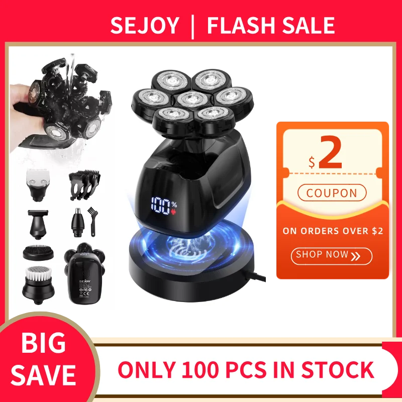 

SEJOY Electric Hair Shaver Hair Cutting Machine 7D Head Shaver Bald Men Wet/Dry Electric Razor Beard Grooming Kit