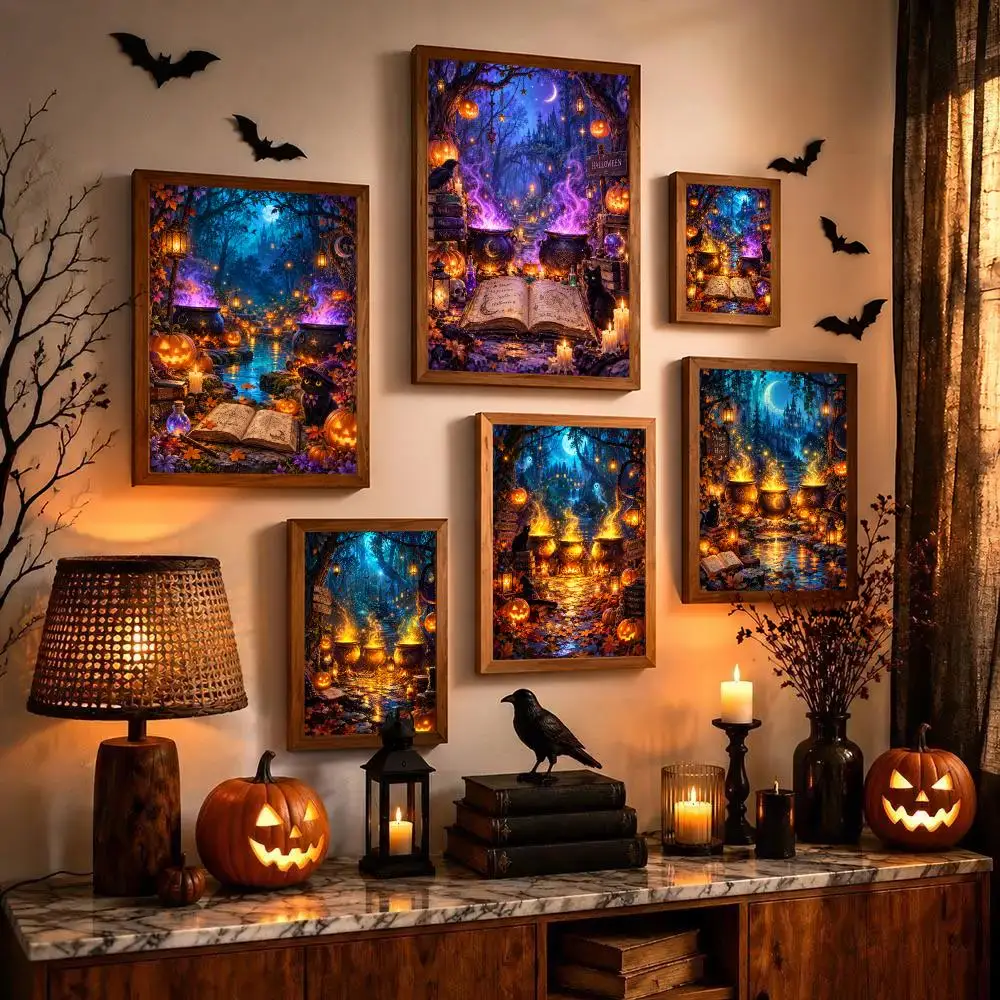 Art Halloween Arcane Incantations Poster Gothic Vintage Dark Aesthetic Poster Wall Art Home Decoration Gift Artwork