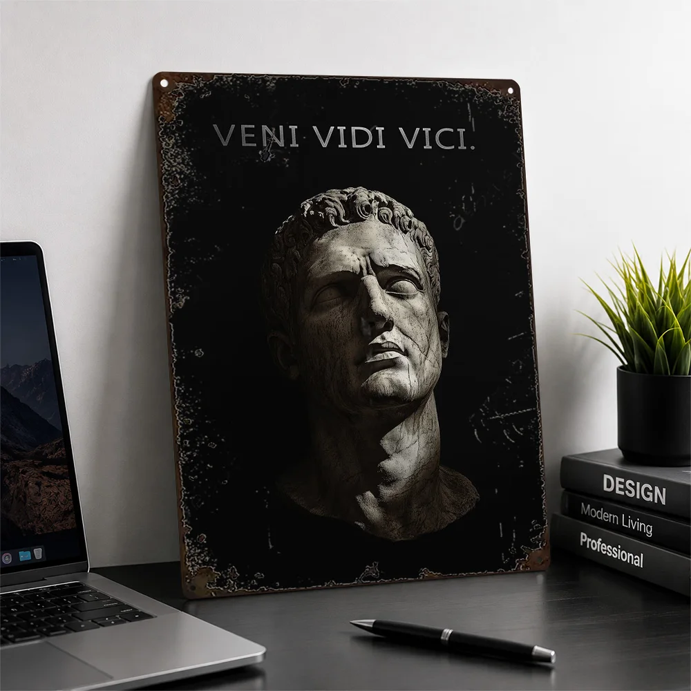Julius Caesar Veni Vidi Vici Printed Poster Monochrome Wall Art For Study Personalized Aluminum Metal Sign Book Lover Gift Idea