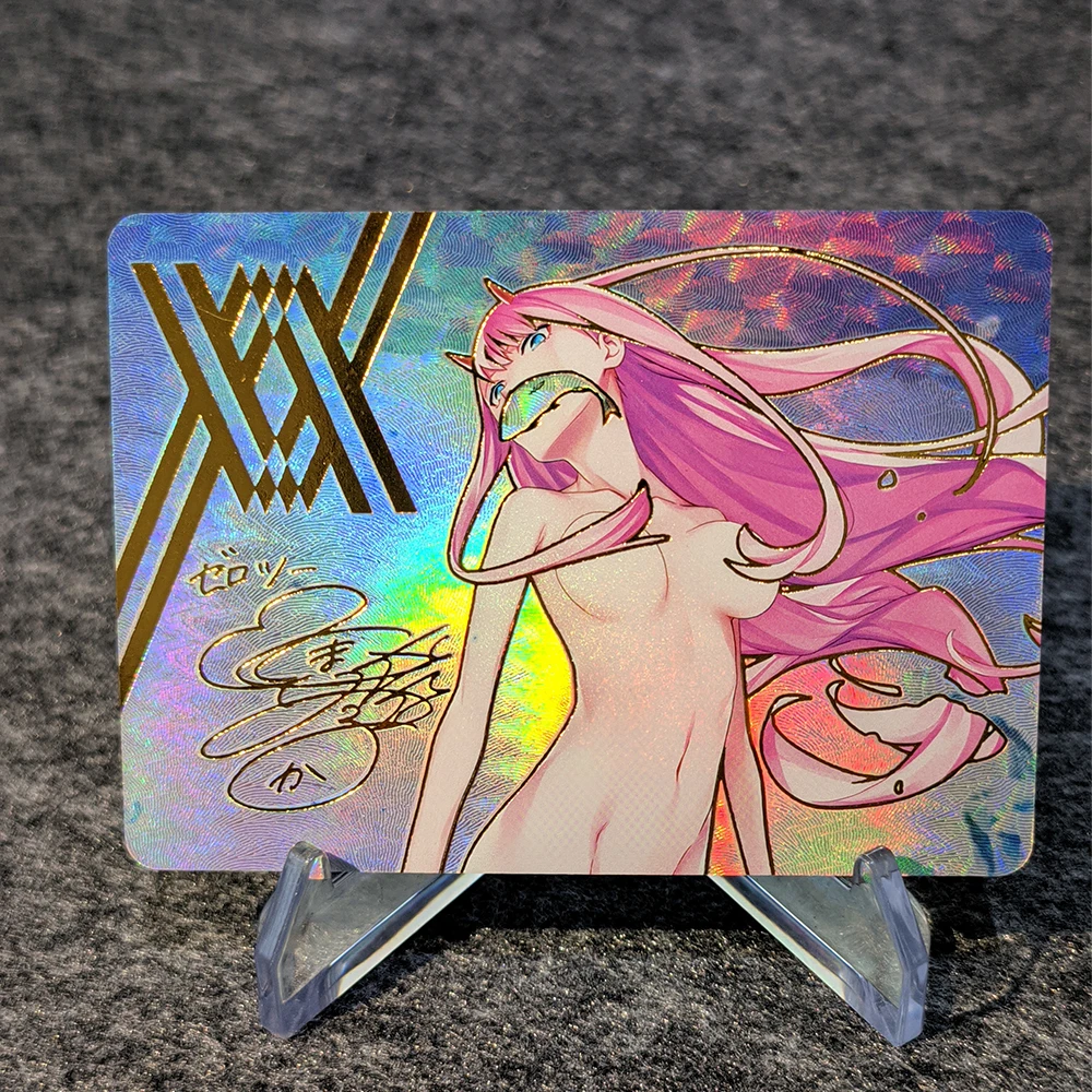 WS Collection Card Refractive Color Flash Anime Tokisaki Kurumi Zero Two Signature Card Gilding UV Texture Kids Gifts 63*88mm