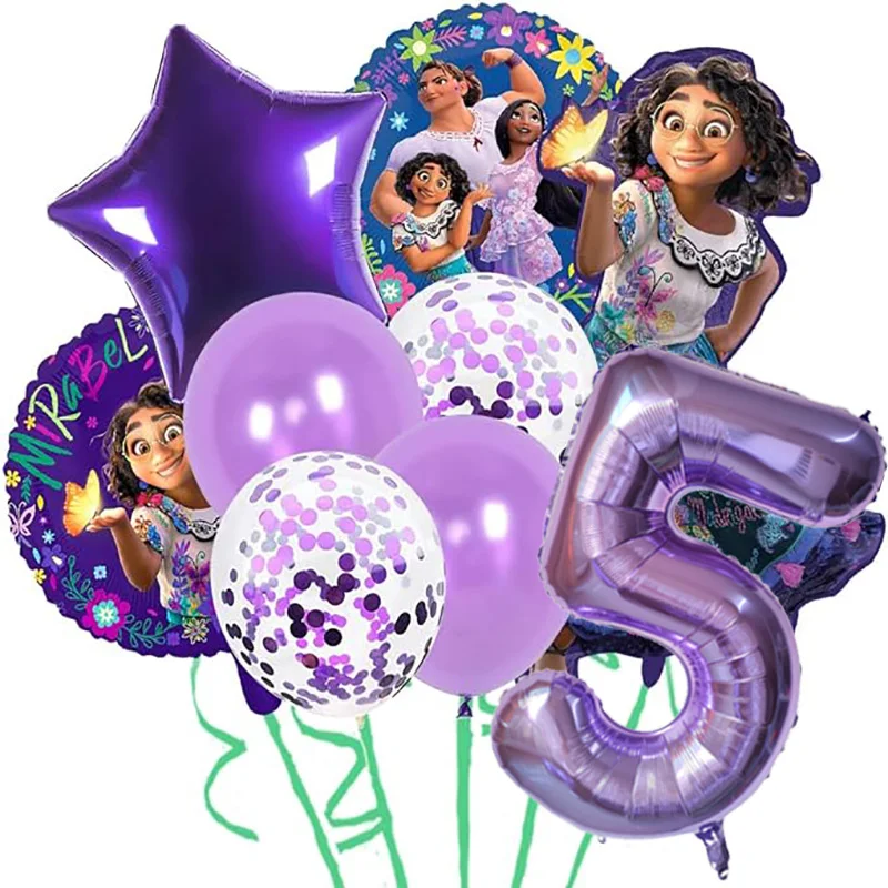 9pcs Disney Encanto Mirabel Party Balloons Set 32inch Purple Number Foil Balloons For Kids 1 2 3th Birthday Decor Air Globos