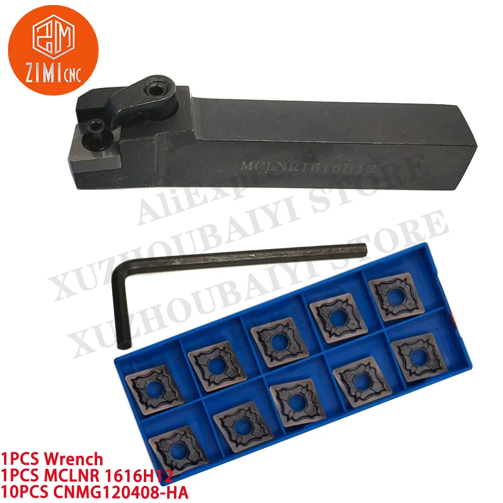 

1PCS MCLNR1616H12 16mm Lathe Carbide Turning Tool Holder + 10PC CNMG120408-HA Carbide Inserts CNC metal mechanical cutting tool