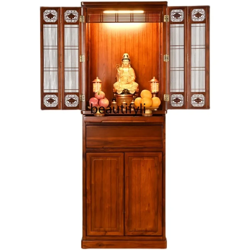 

Clothes Closet Buddhist Shrine Home Chinese Style Buddha Cabinet Niche Cabinet with Door Land Guanyin Worship Table furniture