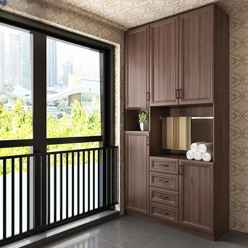 

Top - notch Nordic Deep Walnut Color Sun-Proof Balcony Locker Multi-Functional Storage Cabinet Sundries Cabinet