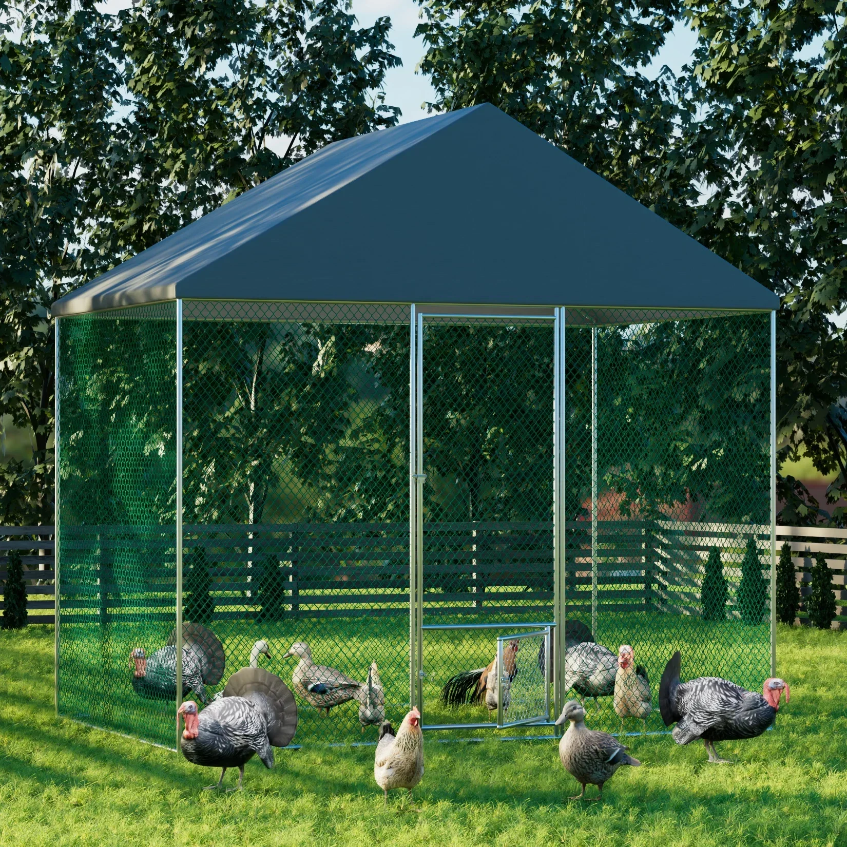 

SAT2 Metal Chicken Coop Runs for Outdoor Yard Jumbo Large Walk in Chicken Cage with Waterproof Cover Hen House