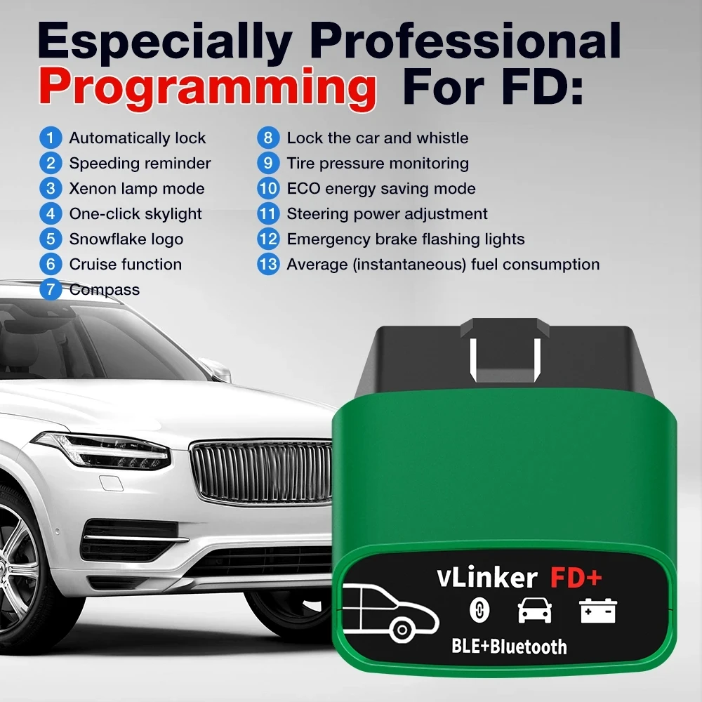 Vgate vLinker FD + V2.2 ELM327 BT4.0 لاسلكي FORScan wifi Obd2 أدوات تشخيص السيارات obd 2 الماسح الضوئي J2534 PK V1.5 ELM 327 لفورد