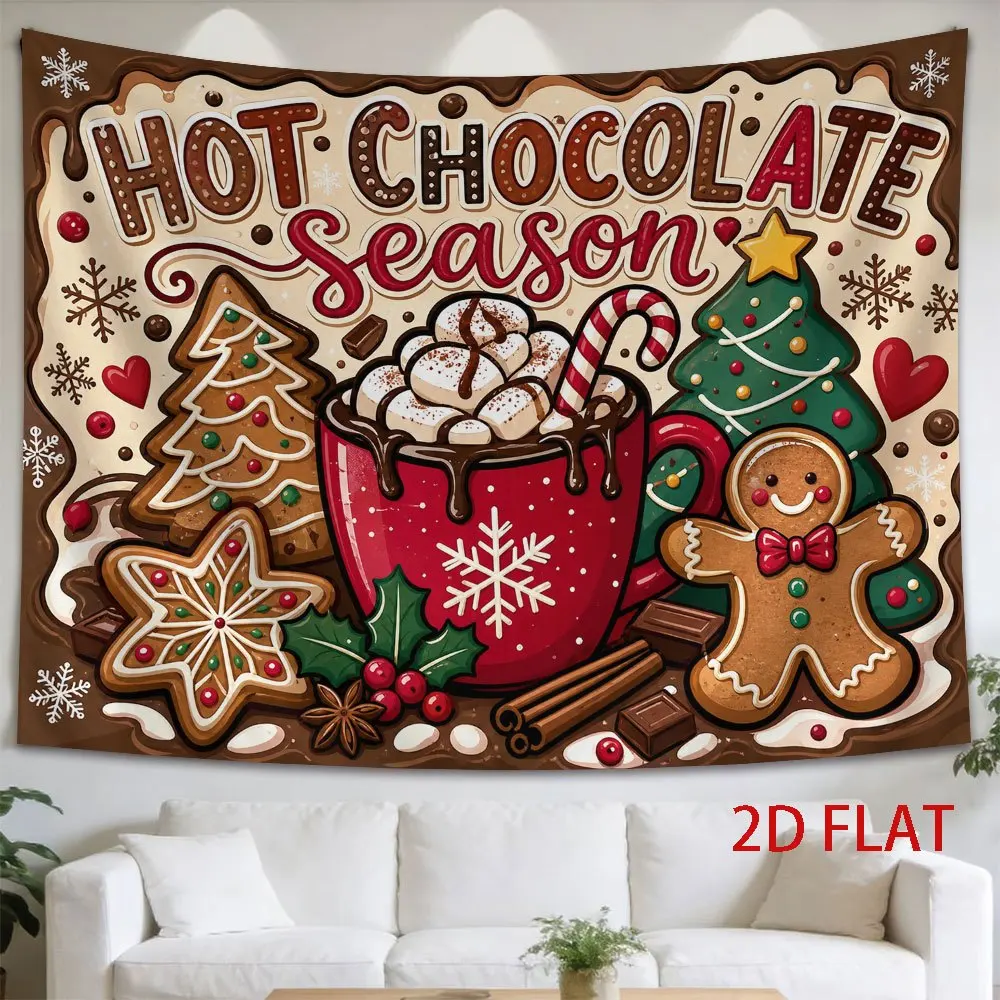 1pc Tapestry, 2D Flat Print Hot Chocolate Season Gingerbread Man Christmas Tapestry, Winter Holiday Decor for Bedroom