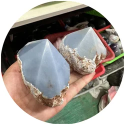 Angelite Stone 석영 크리스탈 광택 러프 타워 포인트 천연 원석, 치유 레이키 장식 공예