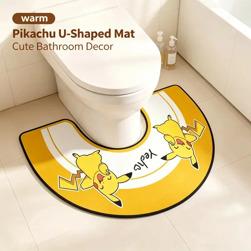 Pikachu U Shape Toilet Rug, Cute Cartoon Quick Dry Bathroom Mat, Non Slip Water Absorbent Washroom Floor Mat