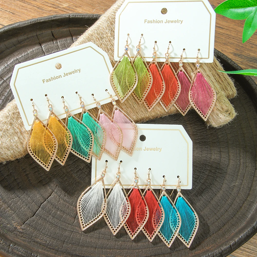 Boho Vintage Earrings Set Geometric Petal Shaped Winding Design Metal Frame Dangle Earrings Holiday Daily Wear Gifts Versatile