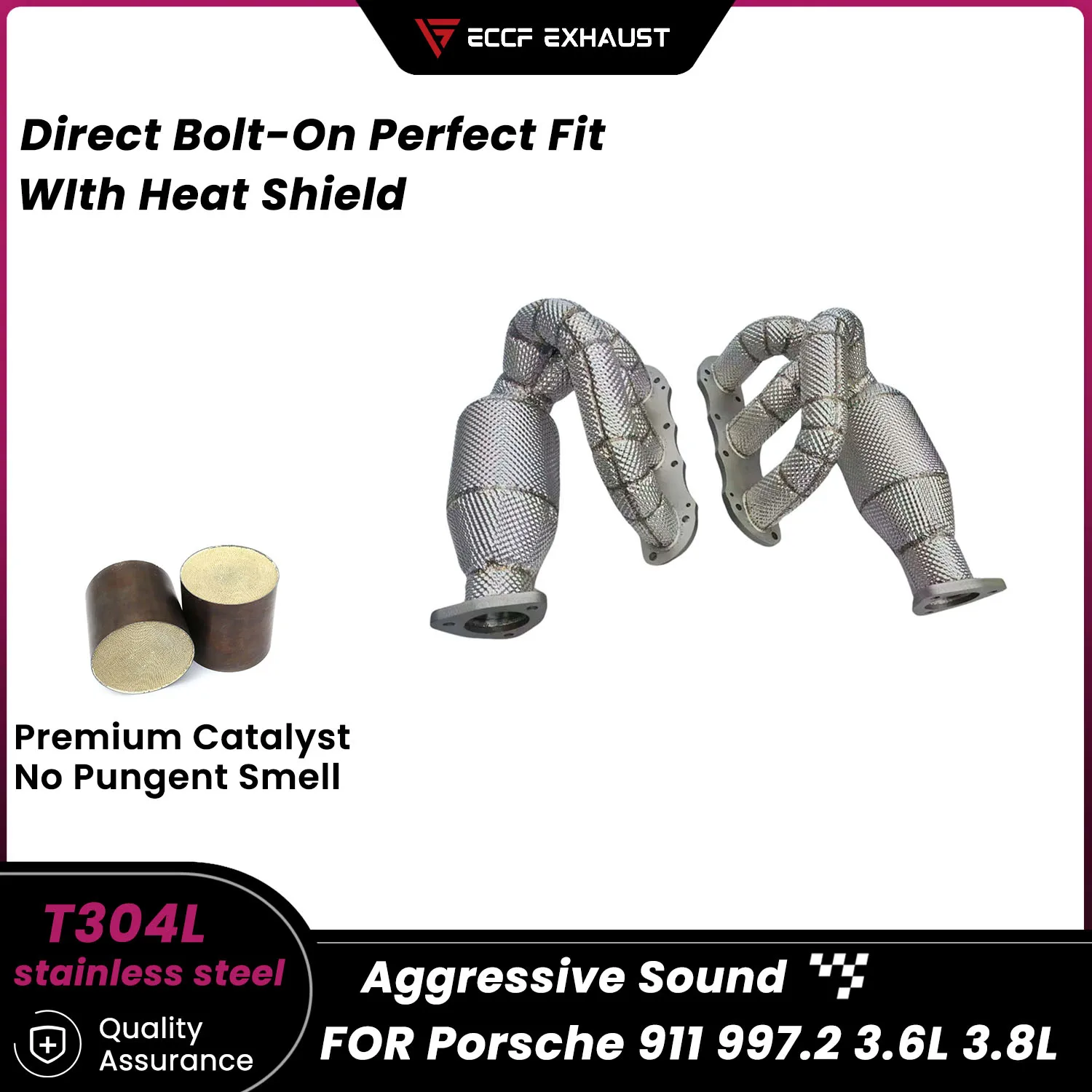 

High Flow Stainless Steel Headers With Heat Shield for Porsche 911 997.2 3.6L 3.8L Maximize Exhaust Flow Easy Installation