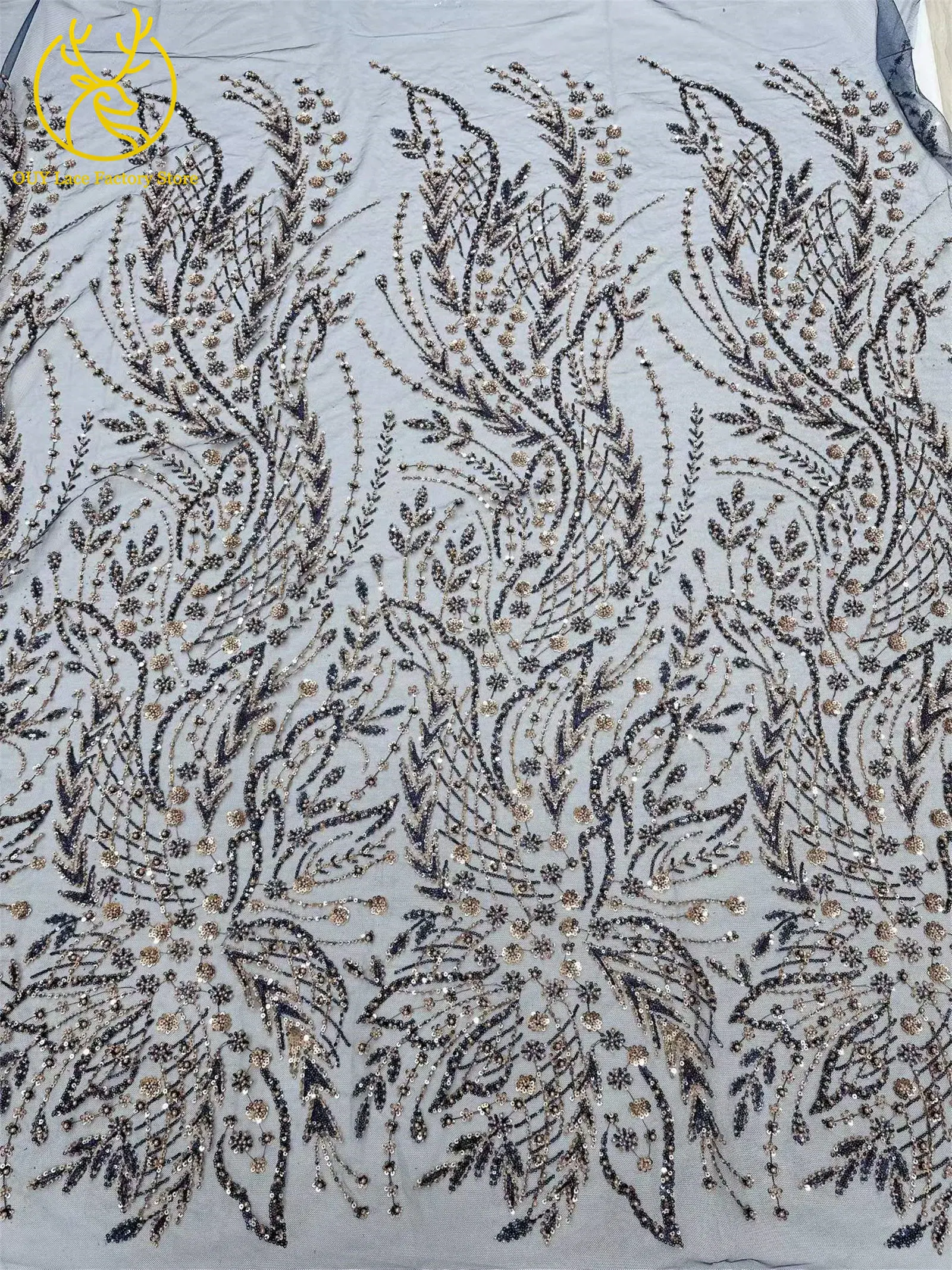 Afrikanischer Spitzenstoff, 5 Yards, hochwertiger nigerianischer Spitzenstoff mit Perlen und Pailletten, französische Tüllspitze zum Nähen von Hochzeits- und Partykleidern – Detail 21