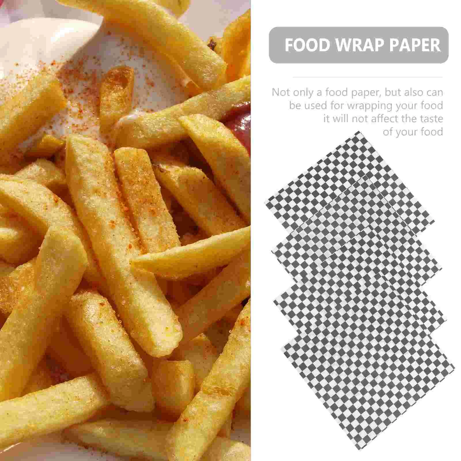 50 Sheets Checkerboard Burger Food Wrapping Paper Rice Ball Bento Baking Bread Mat Grease-proof Sandwich Basket French Fries