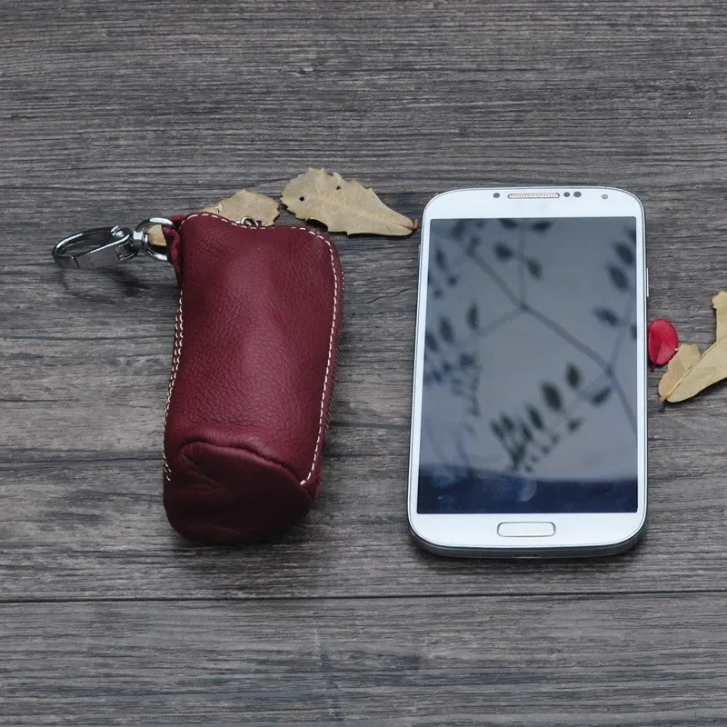 Men Key Bag Genuine Cow Leather Buckets Keys Cases Pouch Zipper Keychain Auto Car Key Case Bag Women Home Key Holder