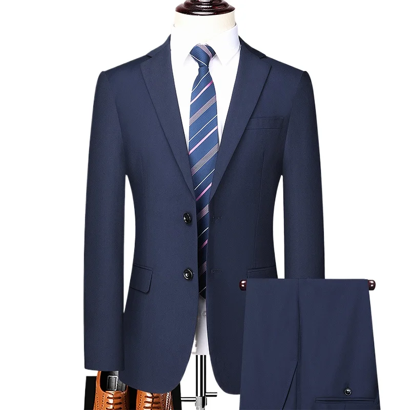 Suit  (Blazer+ Trousers) Men's Casual Formal Business Gentleman Solid Color Hosting Four Seasons Slimming Wedding Fashion Suit
