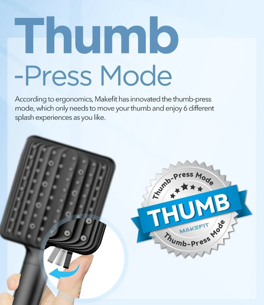 6-Mode High Pressure Handheld Shower Head with Filter, Anti-Clog Nozzles, Easy Installation, Black