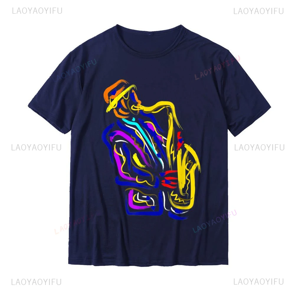 Ideas Saxophone T-shirt  Saxophonist Jazz Musician Gift T-shirt Top Cotton Comfort Tees Cute Funny Casual Printed Unisex Tshirt