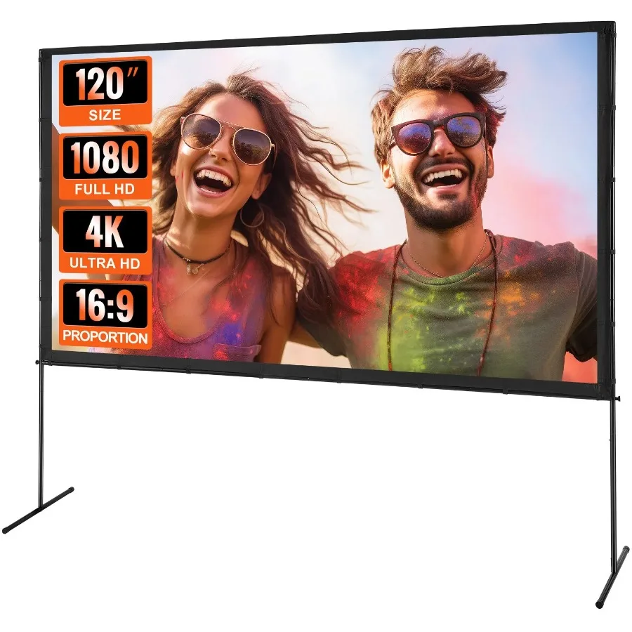 

Экран проектора с подставкой 120-дюймовый 16:9 4K 1080 HD Открытый киноэкран с подставкой Проекционный экран без морщин с планкой Fe
