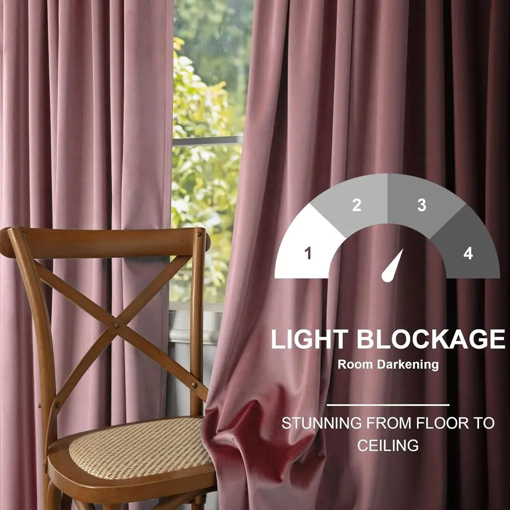 ستائر مخملية فاخرة باللون الوردي المغبر، 84 طويلة، لوحتين، مطوية، معزولة، لغرفة نوم البنات وغرفة المعيشة